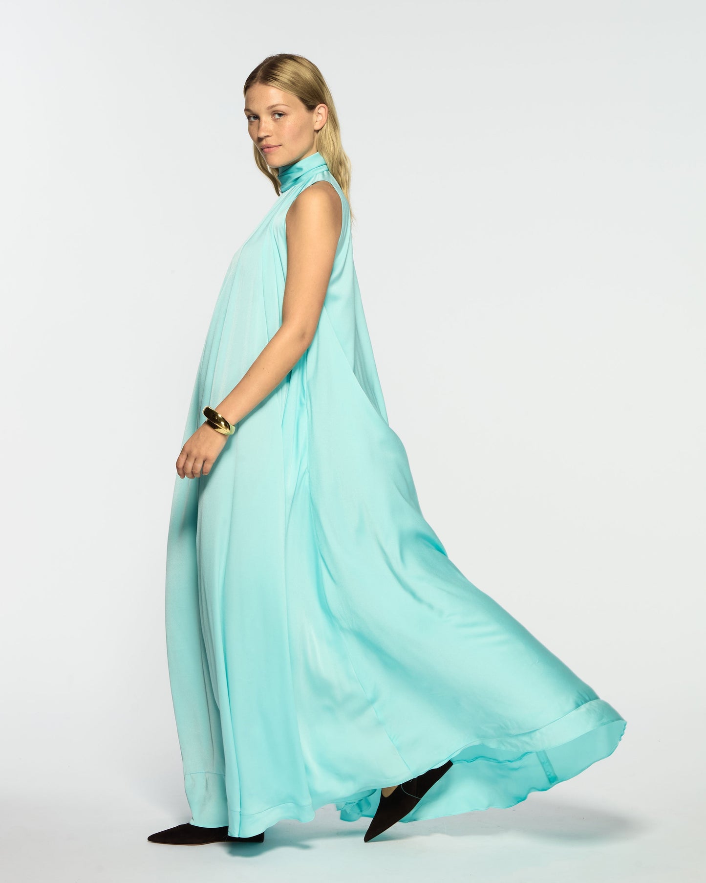 Aqua Draped Maxi Dress