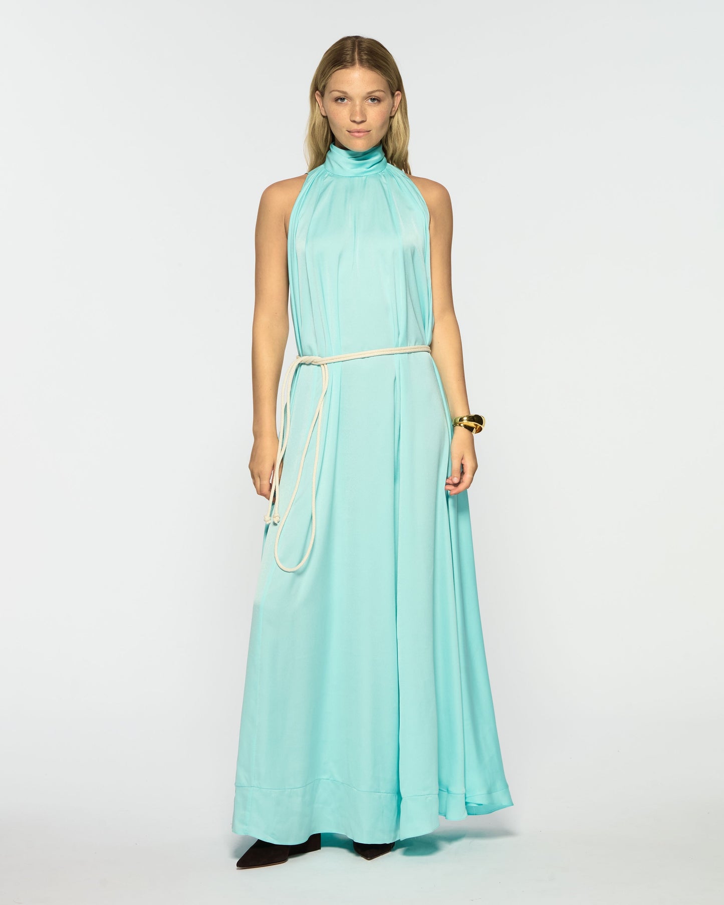 Aqua Draped Maxi Dress
