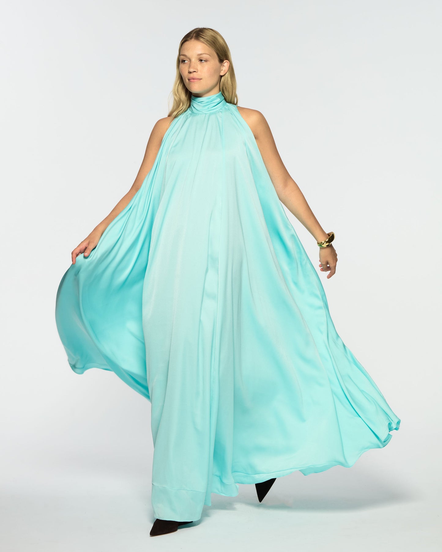 Aqua Draped Maxi Dress