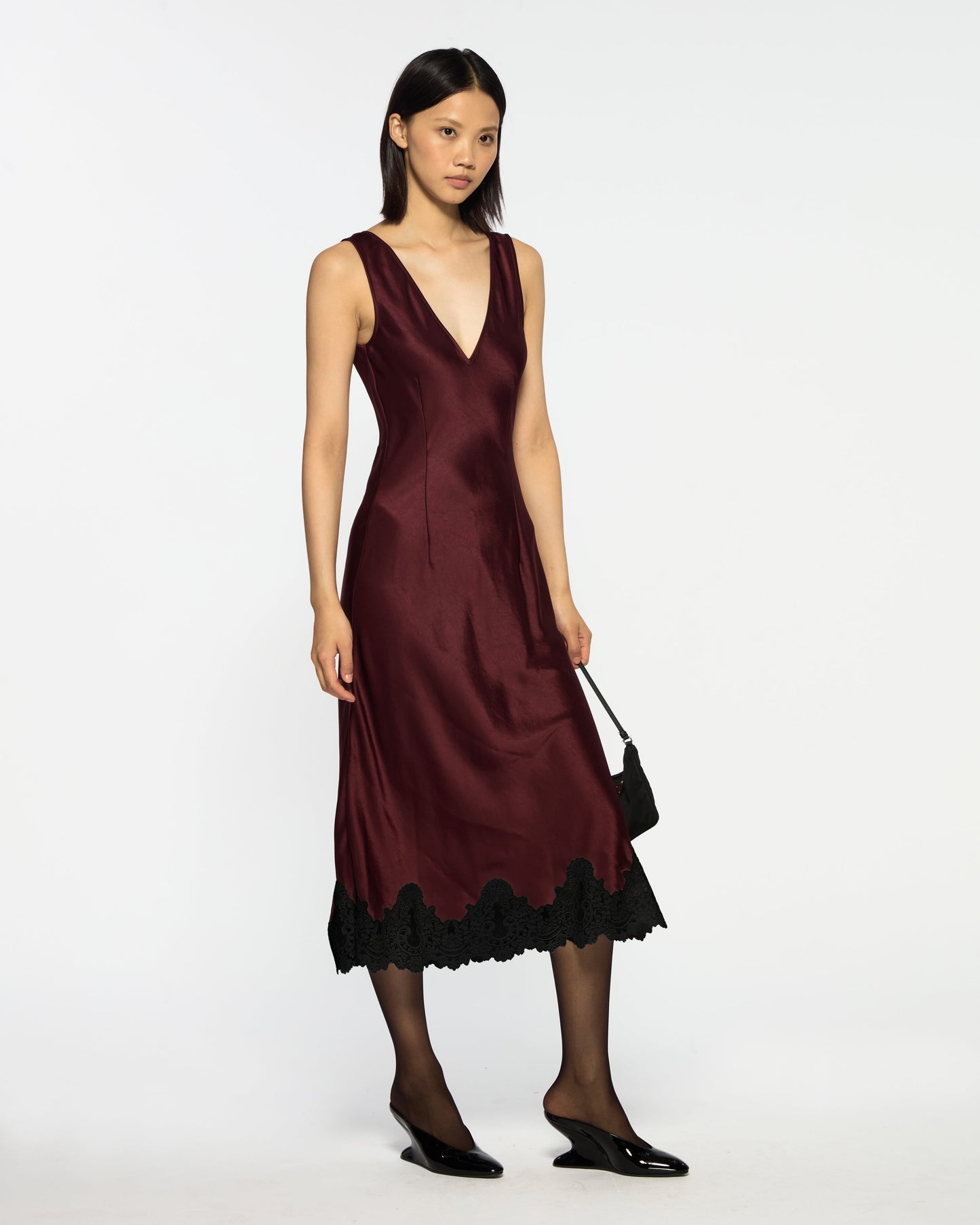Bordeaux Satin Midi Dress