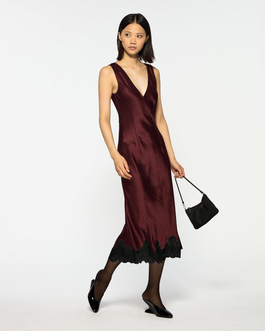 Bordeaux Satin Midi Dress