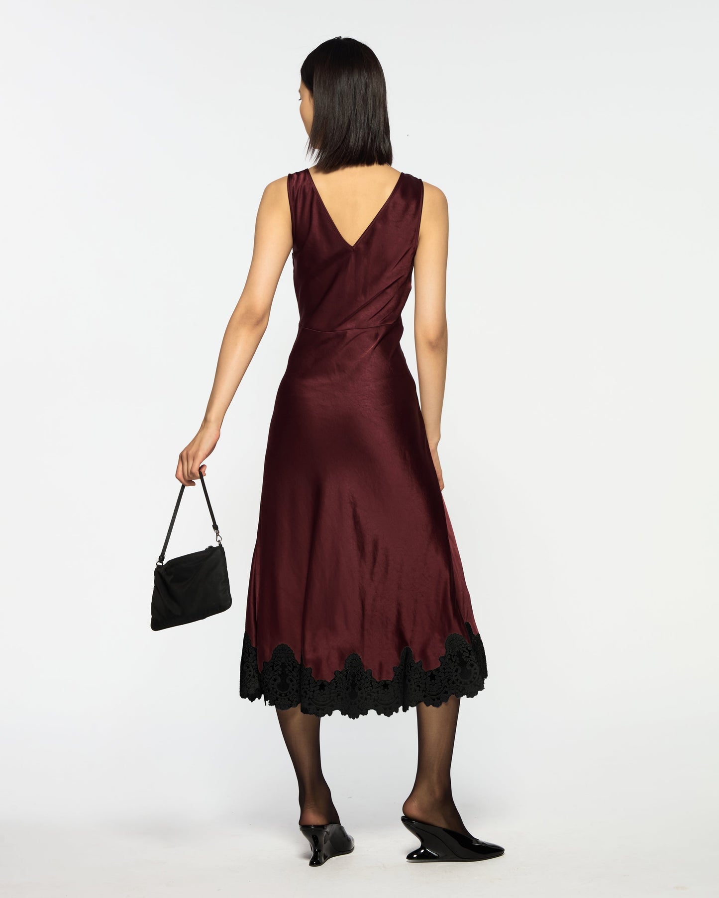 Bordeaux Satin Midi Dress