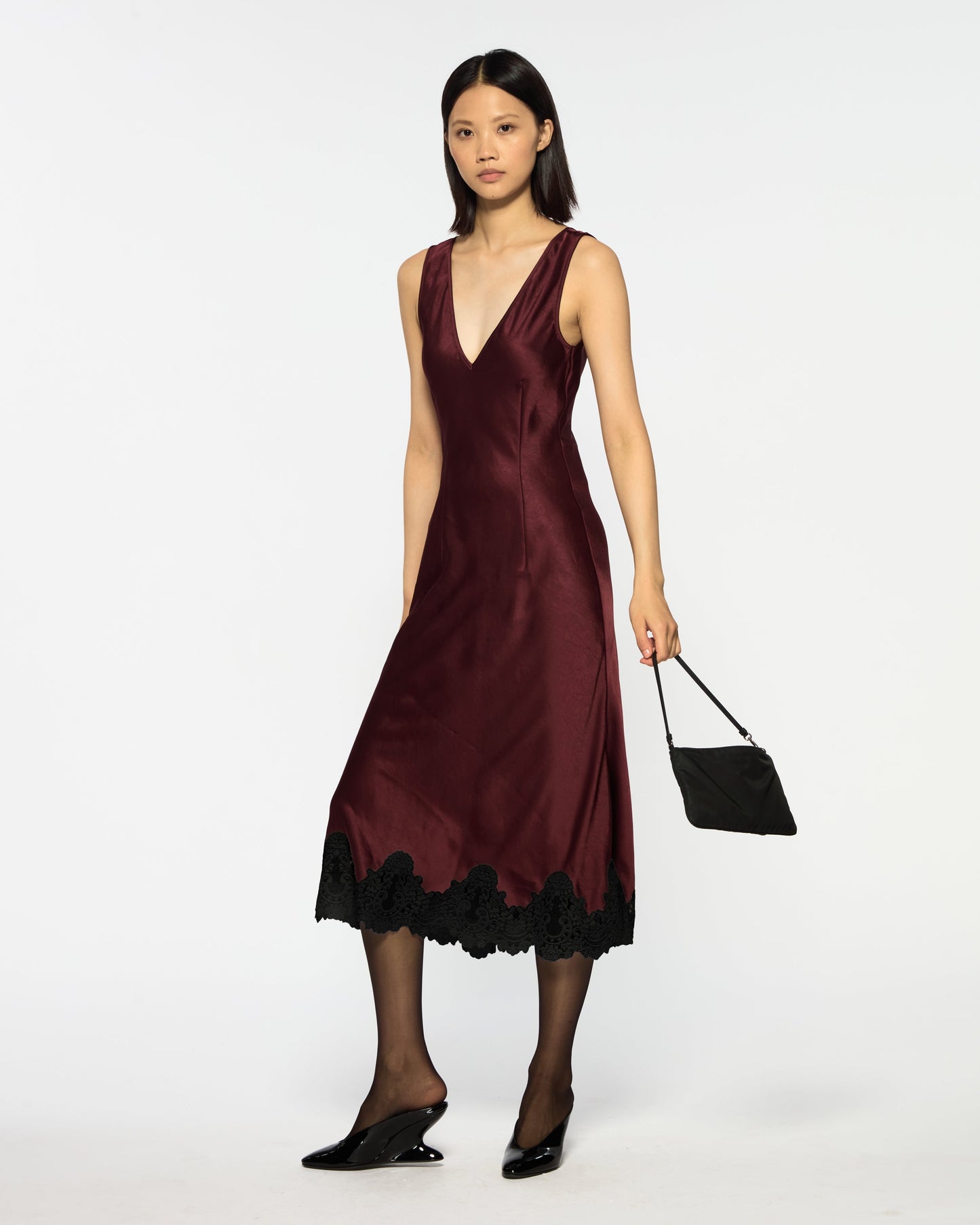 Bordeaux Satin Midi Dress