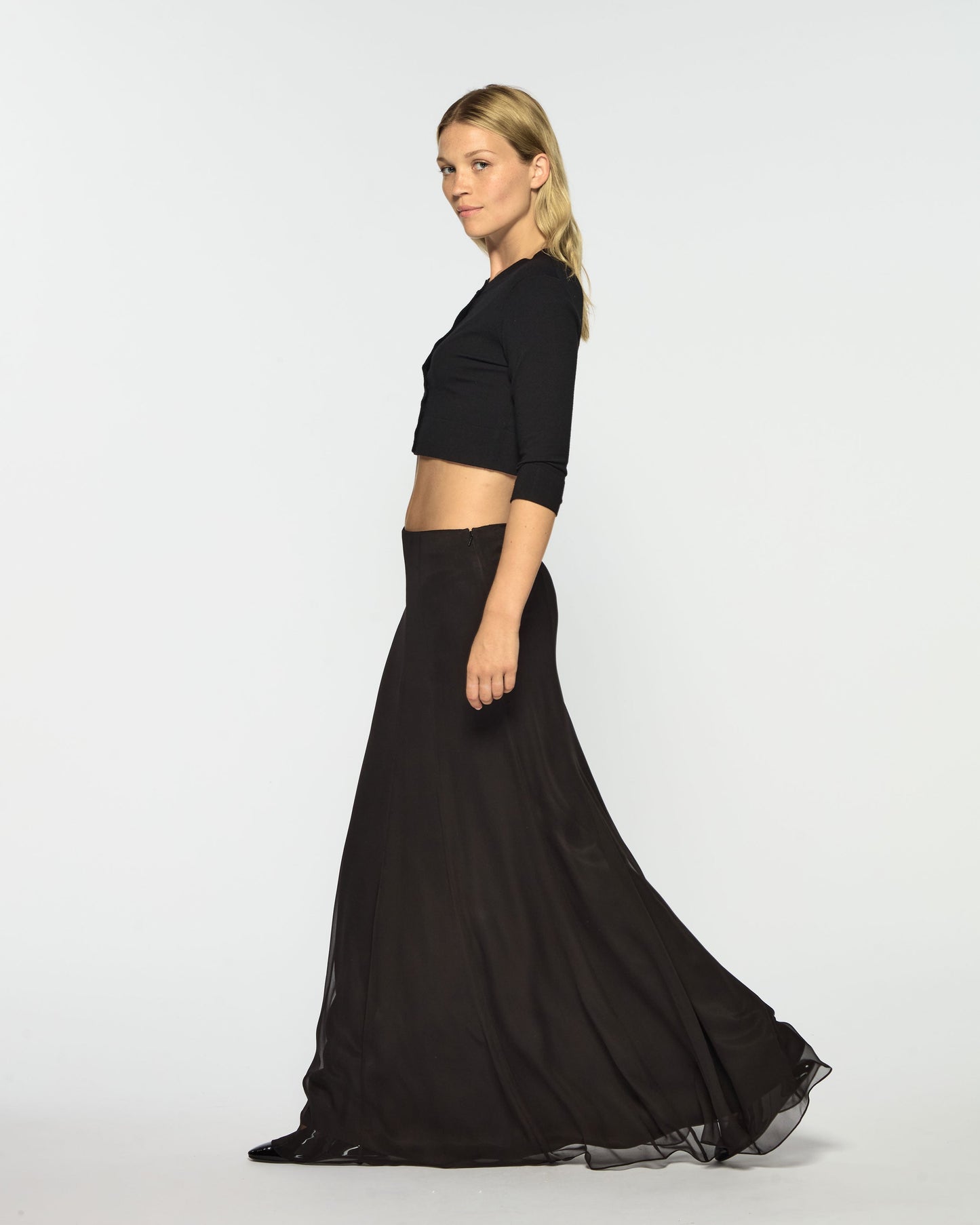 Valeria Silk Georgette Skirt – Black