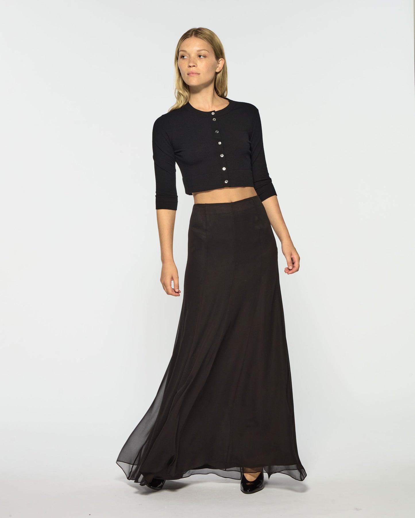 Valeria Silk Georgette Skirt – Black