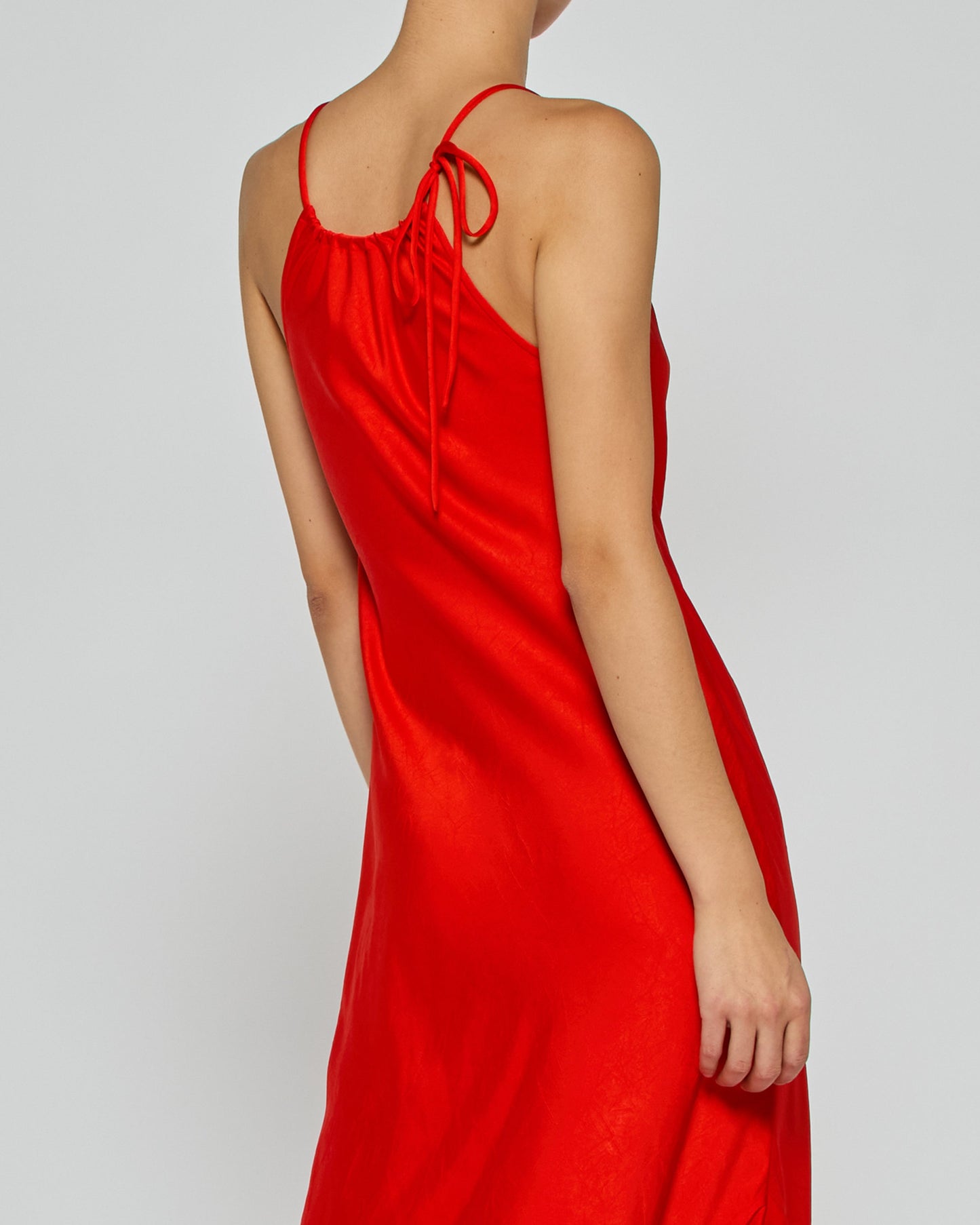 Gathered Neck Bias Dress - Bright Red