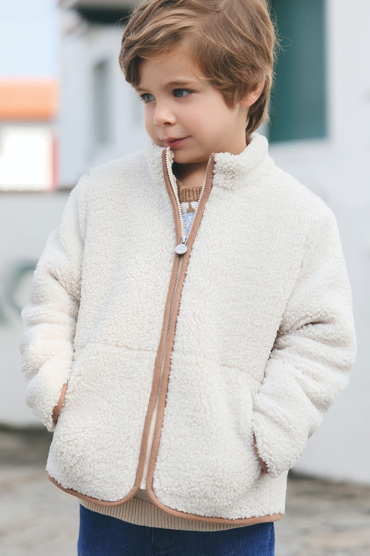 Cardigan - Beige Imitation Faux Fourrure Mouton