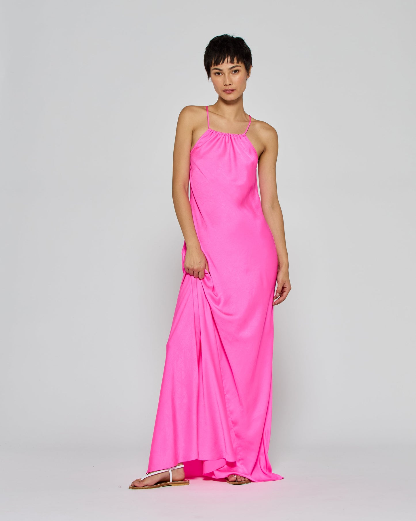 Fuchsia Gathered Maxi Dress