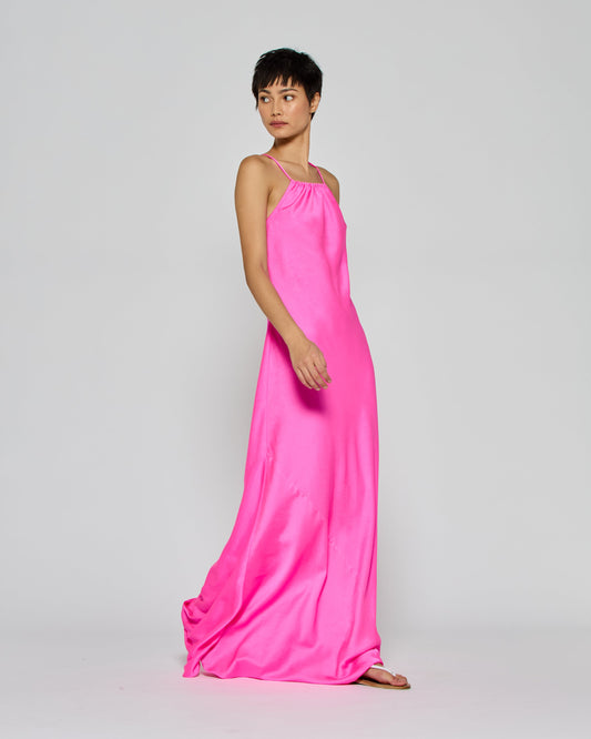 Fuchsia Gathered Maxi Dress