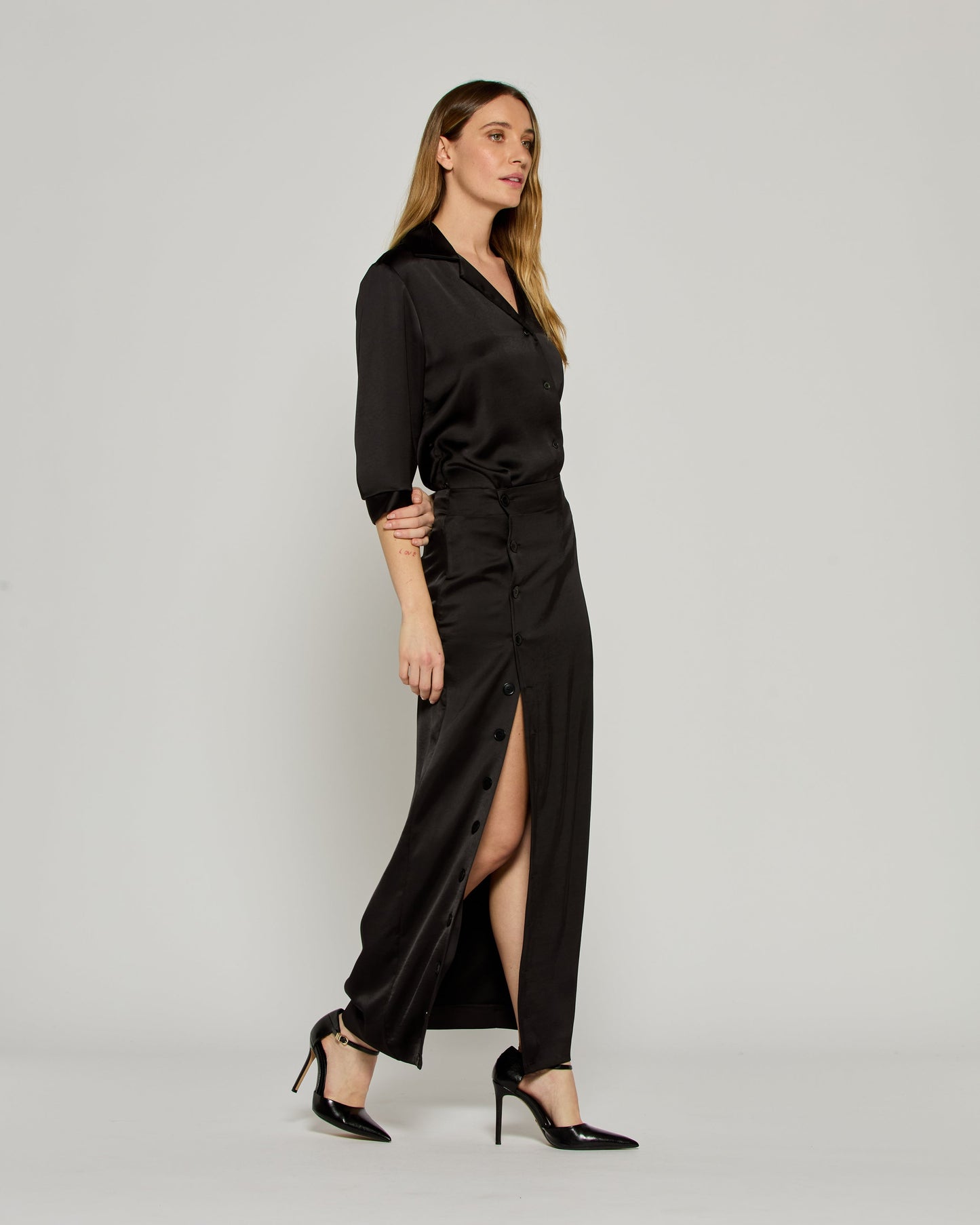 Noir Button Midi Skirt