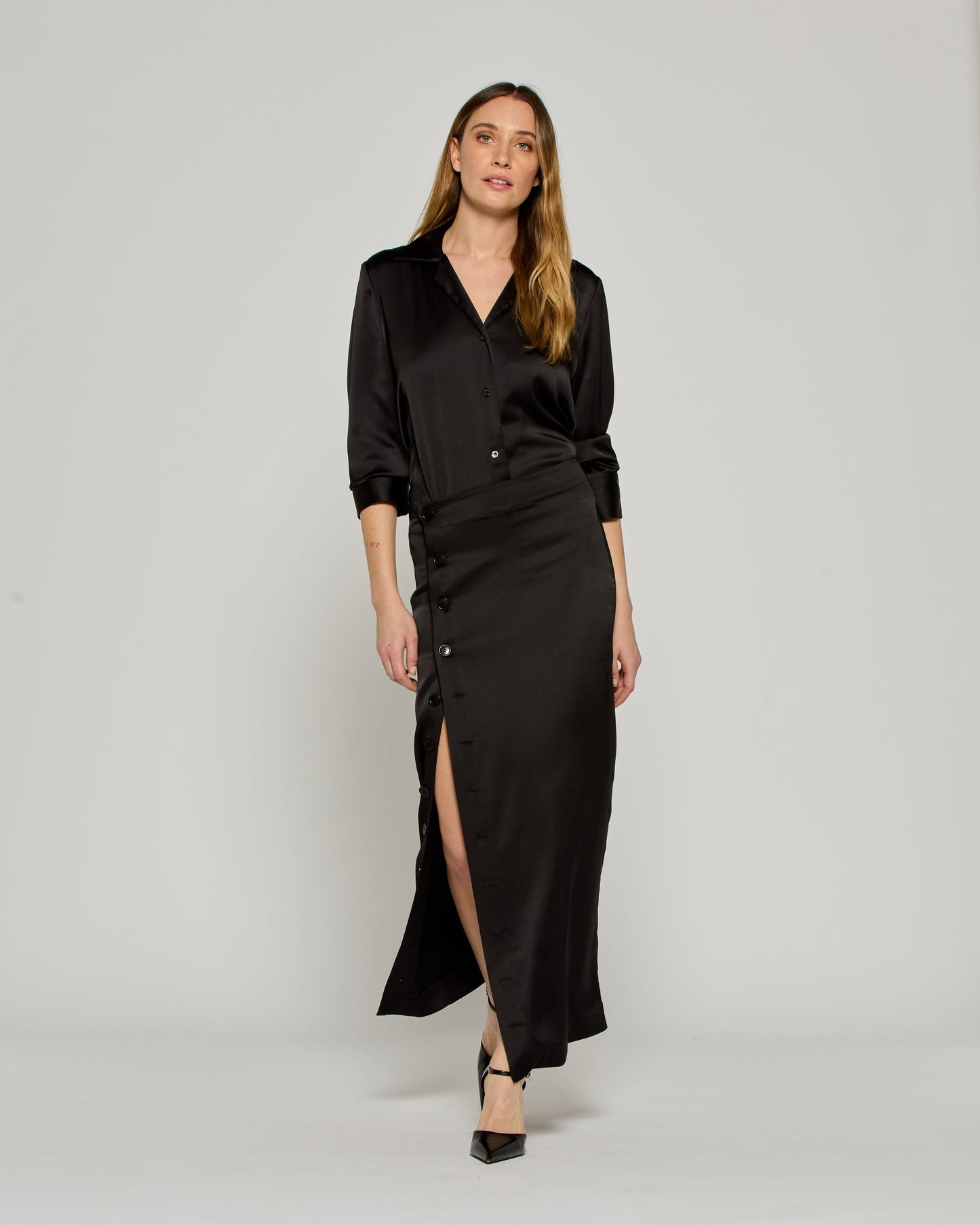 Noir Button Midi Skirt