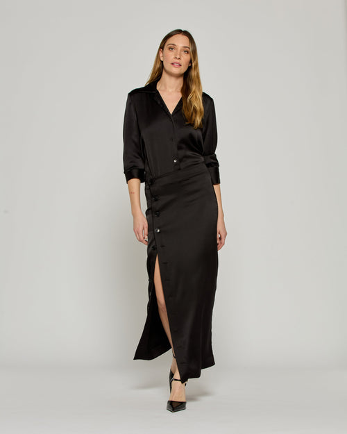 Noir Button Midi Skirt