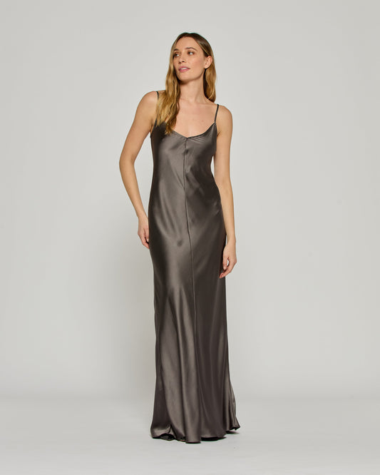 Charcoal Satin Slip Dress