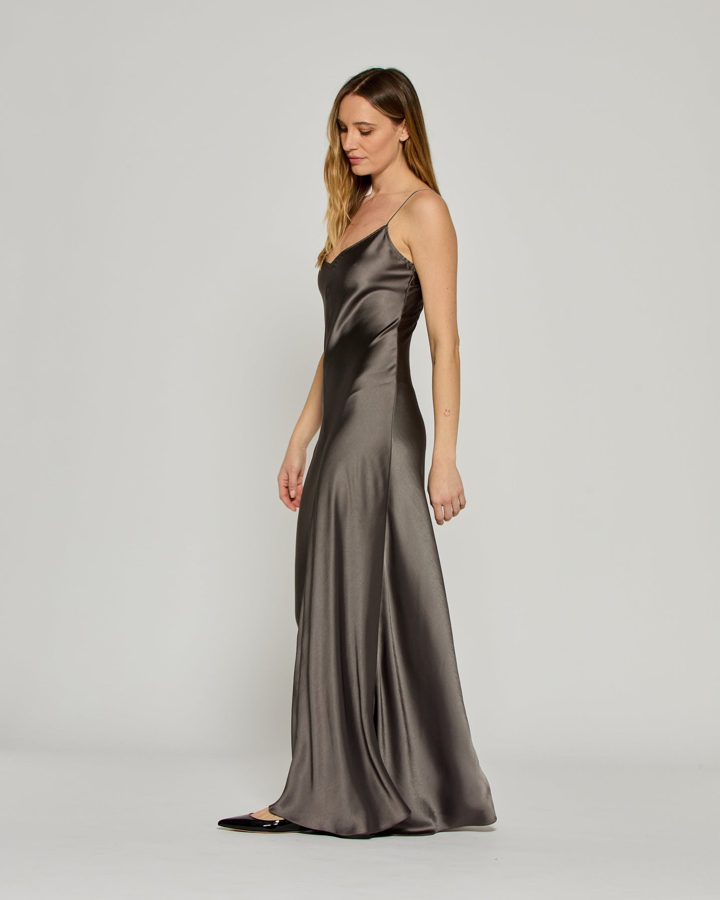 Charcoal Satin Slip Dress