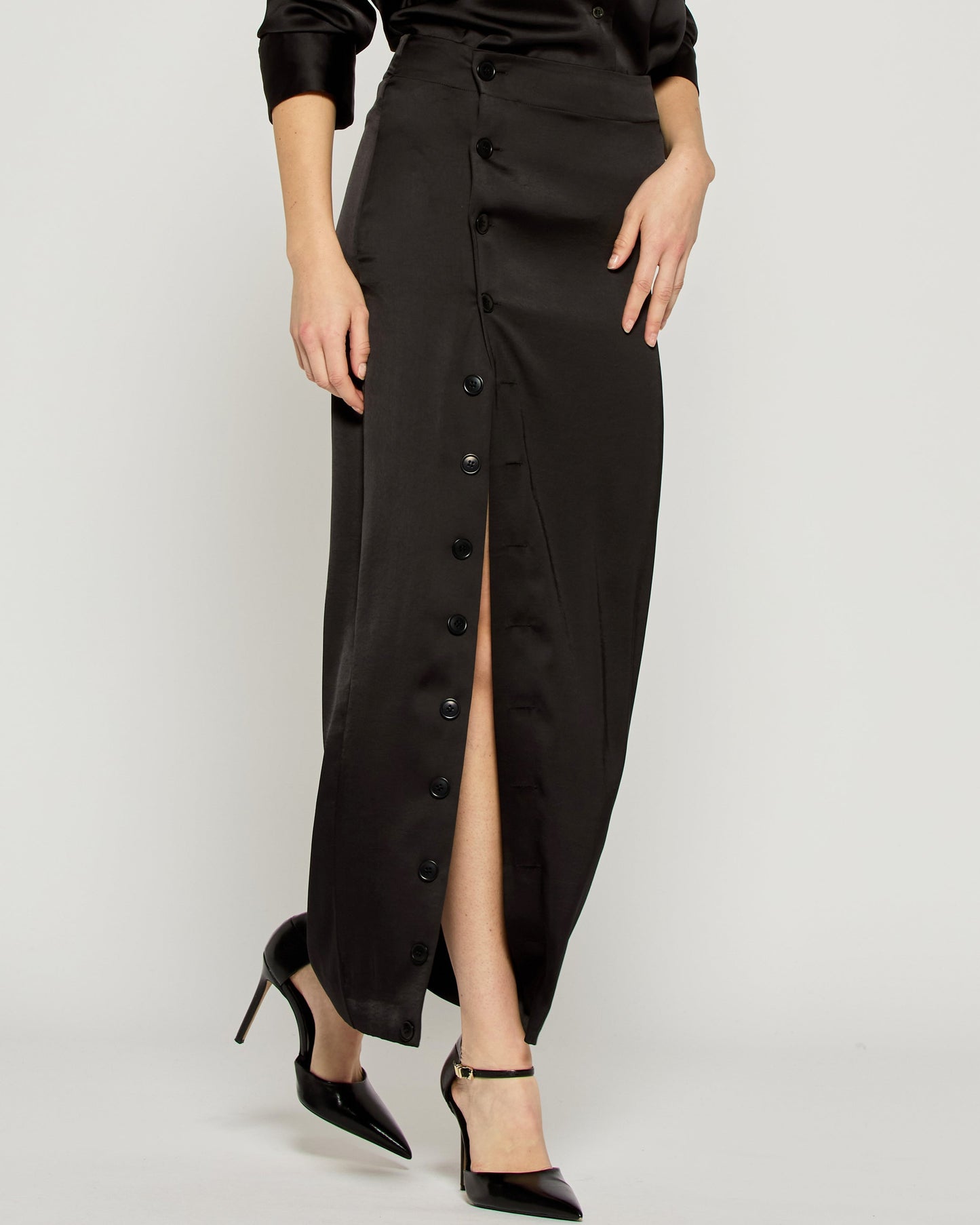 Noir Button Midi Skirt