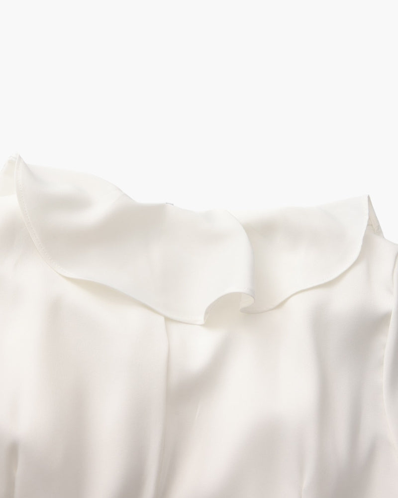 Pearl Button Ruffle Midi Dress