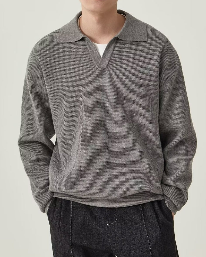 Textured Knit Polo Sweater