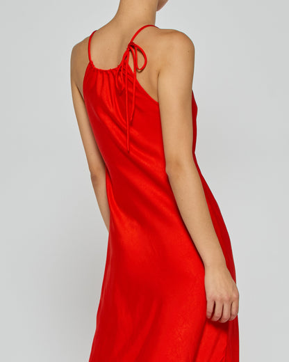 Gathered Neck Bias Dress - Bright Red