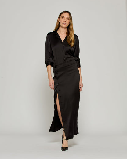 Noir Button Midi Skirt