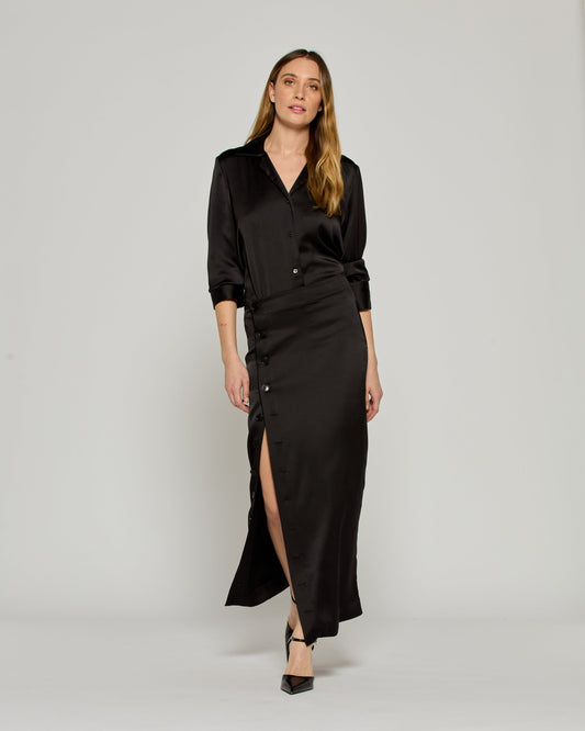 Noir Button Midi Skirt
