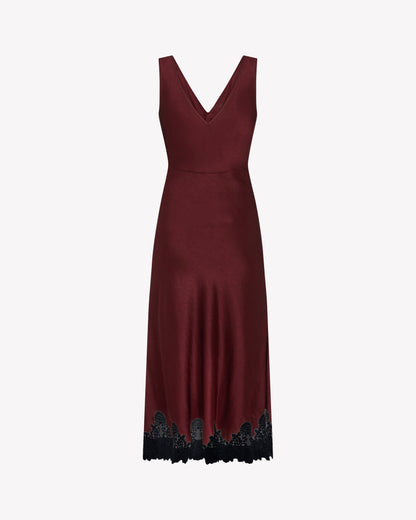 Bordeaux Satin Midi Dress